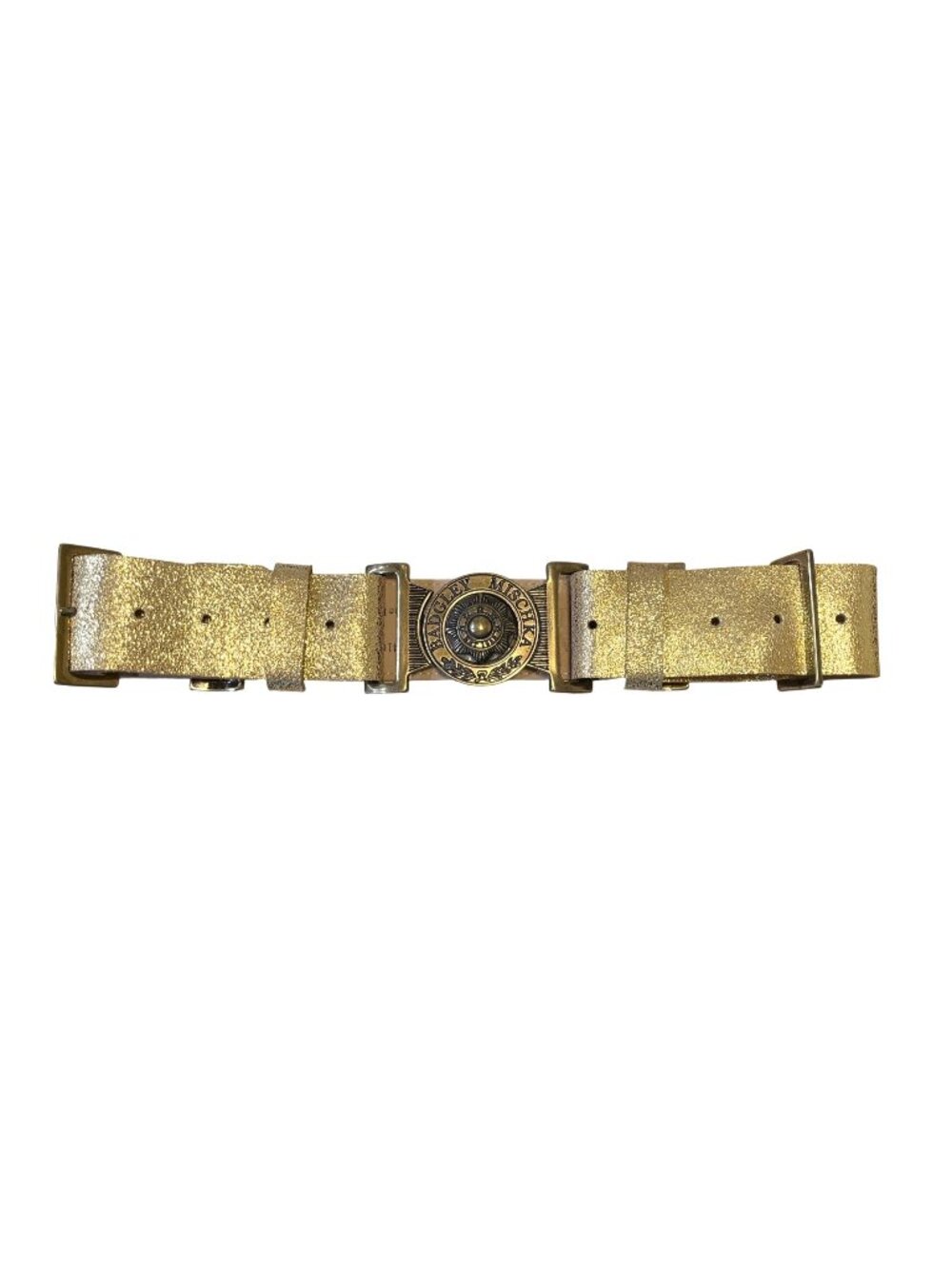 Badgley Mischka Gold Genuine Italian Leather Adjustable Belt Circular Buckle